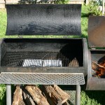 Offset smoker used in this recipe (smoke box on left, fire box on right)