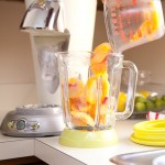 Add your peaches to the blender Add your peaches to the blender