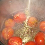 blanching the tomatoes for marinara