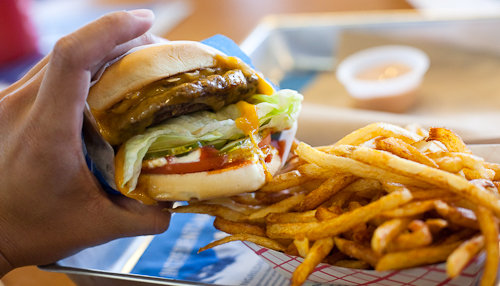 Elevation Burger with fries and Elevation sauce on the sider Elevation Burger with fries and Elevation sauce on the side