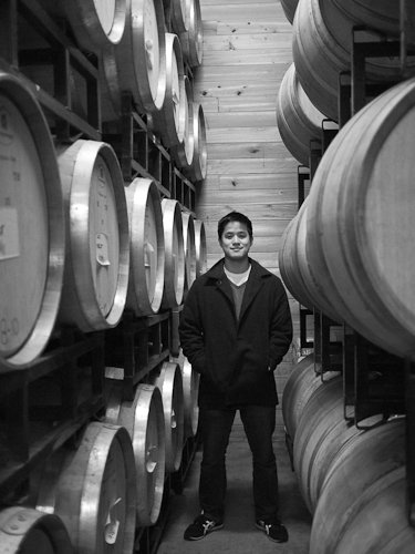 Sister Creek Winery self tour - me among the barrels